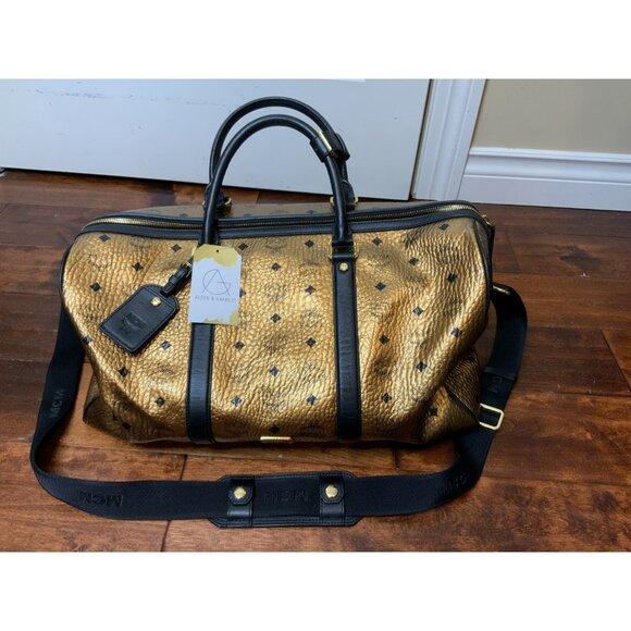 MCM Authentic Ottomar Weekender Bag Copper Gold Metallic Logo Monogram Unisex - Picture 2 of 12